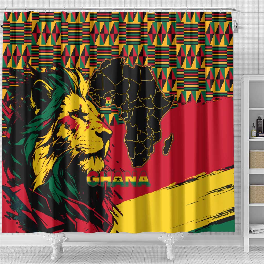 Ghana Lion Shower Curtain - Map & Coat of Arms Grunge Style Design