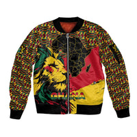 Ghana Lion Sleeve Zip Bomber Jacket - Map & Coat of Arms Grunge Style Design