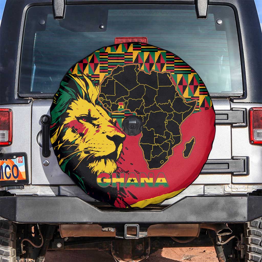 Ghana Lion Spare Tire Cover - Map & Coat of Arms Grunge Style Design