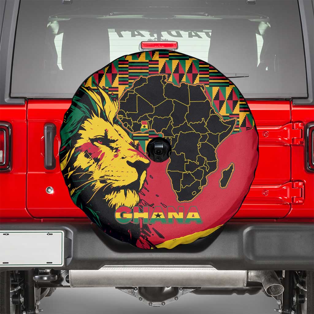 Ghana Lion Spare Tire Cover - Map & Coat of Arms Grunge Style Design