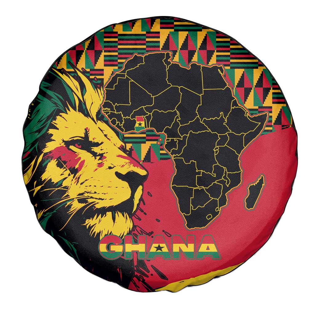 Ghana Lion Spare Tire Cover - Map & Coat of Arms Grunge Style Design