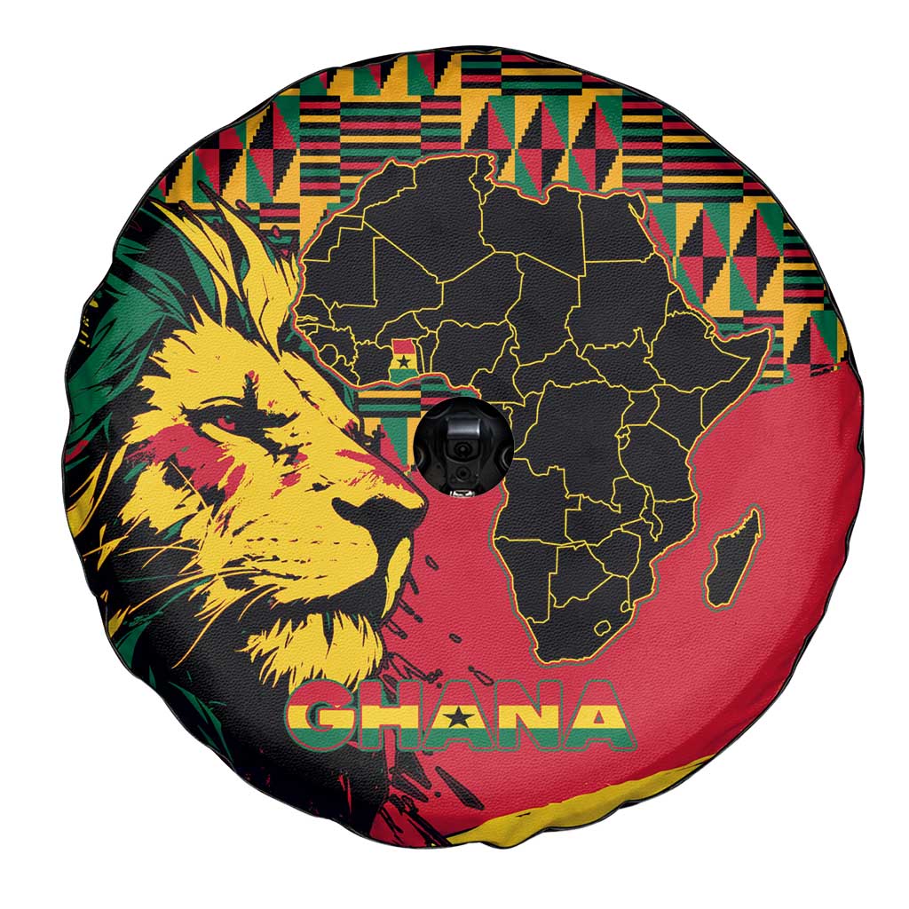 Ghana Lion Spare Tire Cover - Map & Coat of Arms Grunge Style Design