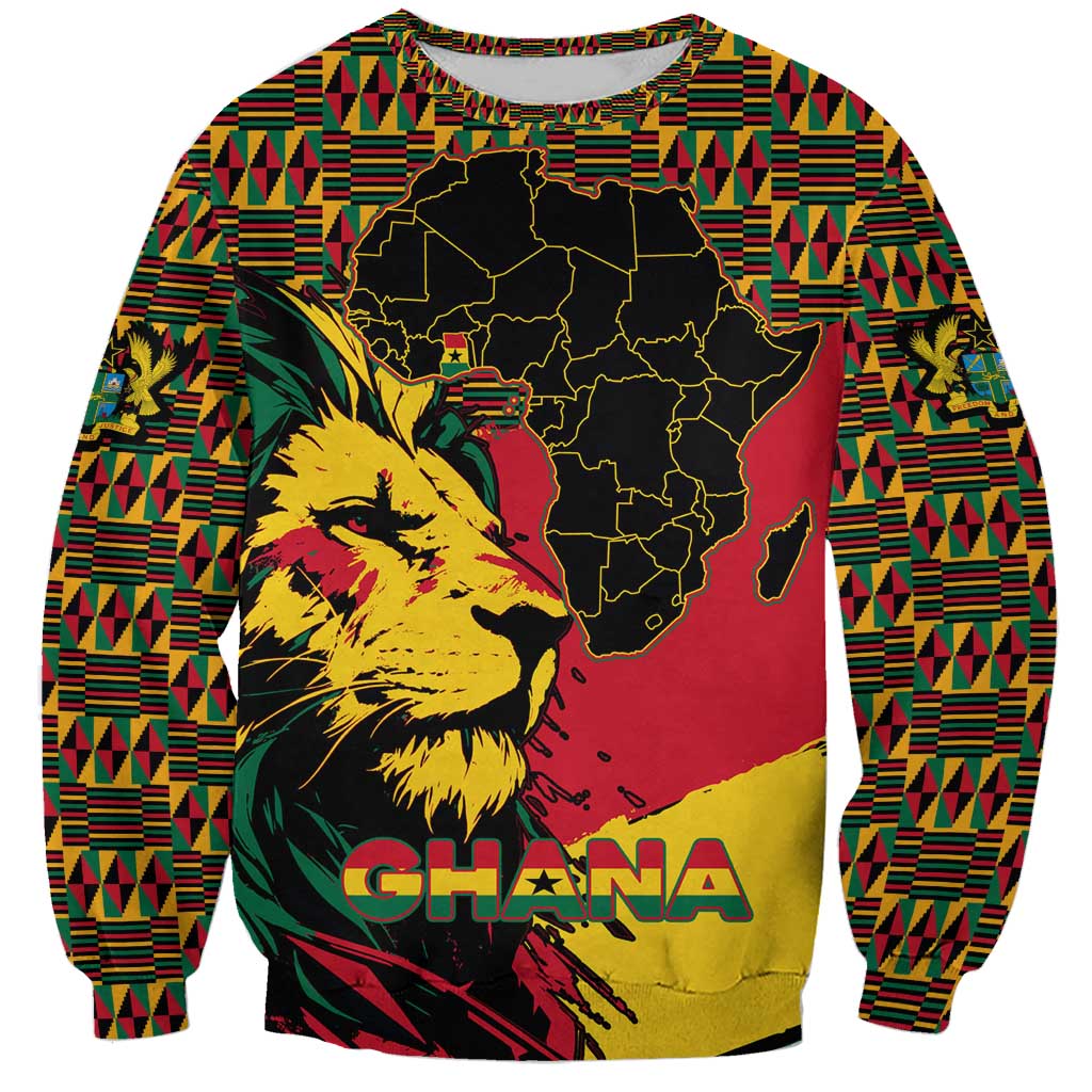 Ghana Lion Sweatshirt - Map & Coat of Arms Grunge Style Design