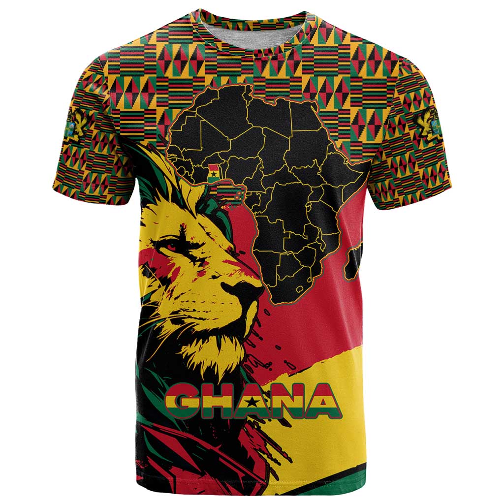 Ghana Lion T Shirt - Map & Coat of Arms Grunge Style Design