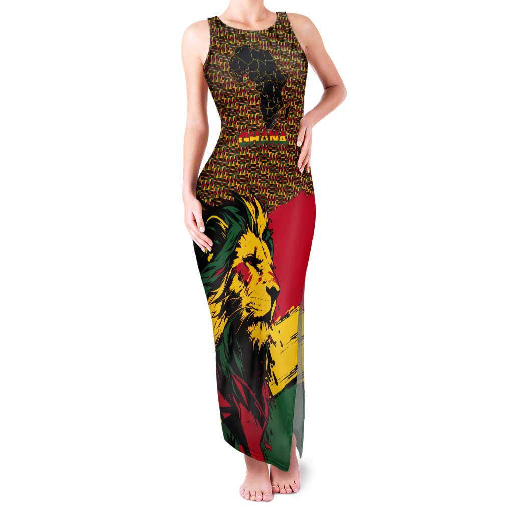 Ghana Lion Tank Maxi Dress - Map & Coat of Arms Grunge Style Design