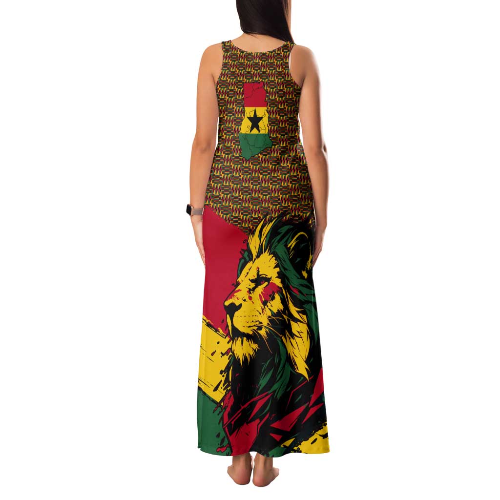 Ghana Lion Tank Maxi Dress - Map & Coat of Arms Grunge Style Design