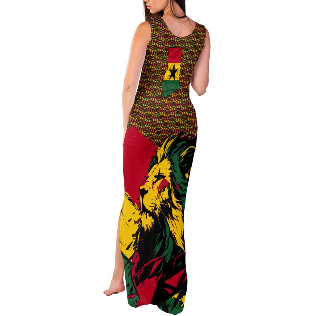 Ghana Lion Tank Maxi Dress - Map & Coat of Arms Grunge Style Design