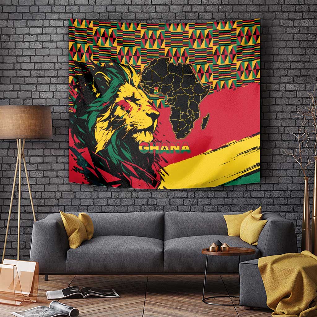 Ghana Lion Tapestry - Map & Coat of Arms Grunge Style Design