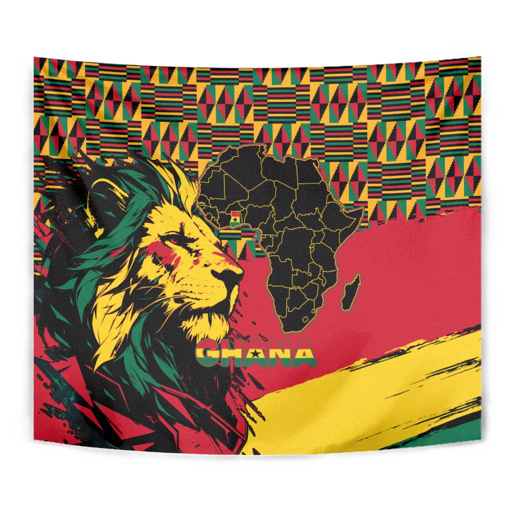 Ghana Lion Tapestry - Map & Coat of Arms Grunge Style Design
