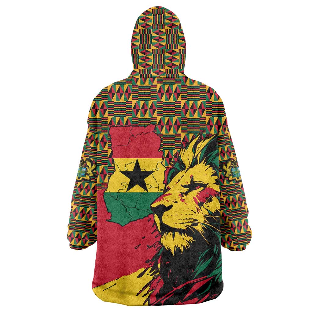 Ghana Lion Wearable Blanket Hoodie - Map & Coat of Arms Grunge Style Design