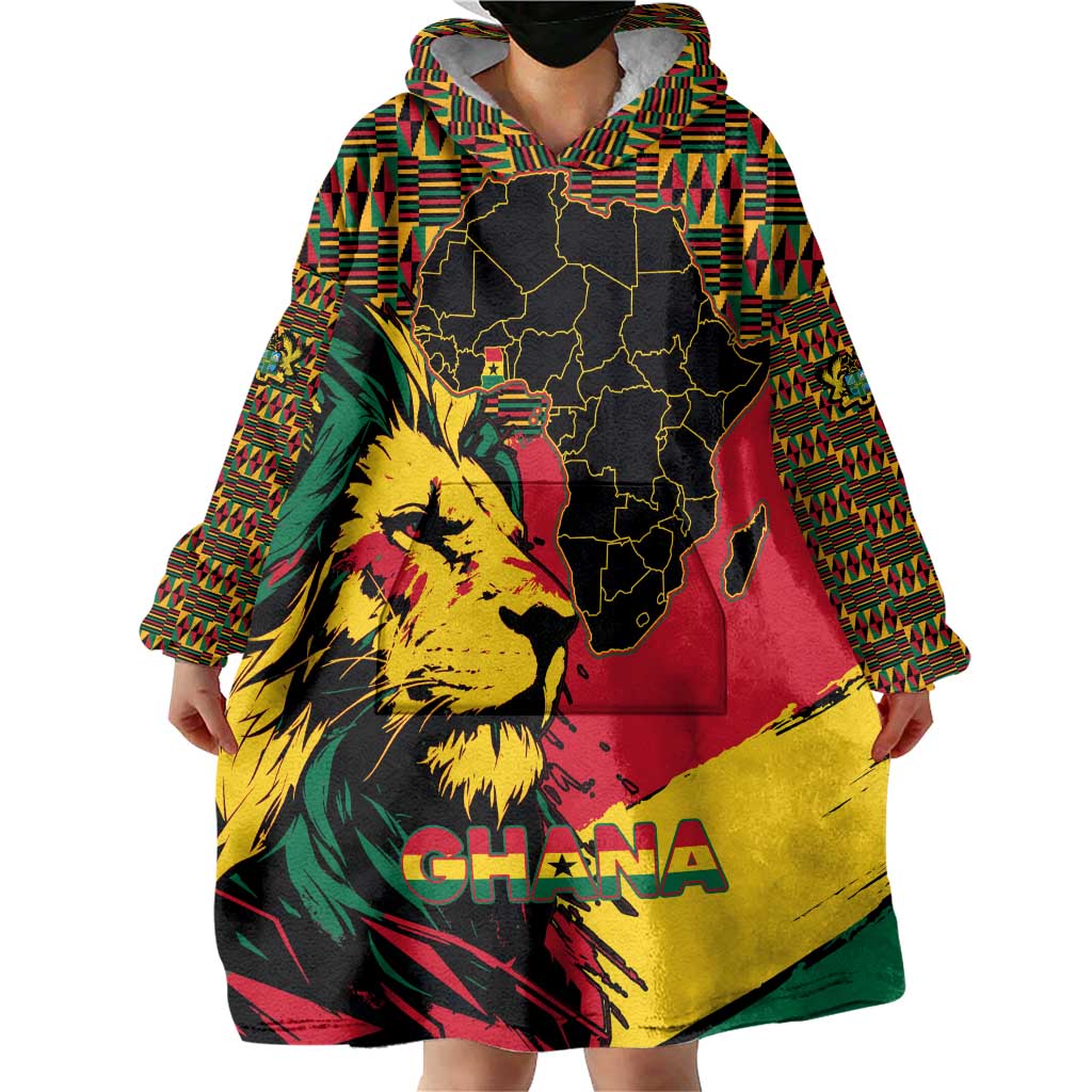 Ghana Lion Wearable Blanket Hoodie - Map & Coat of Arms Grunge Style Design