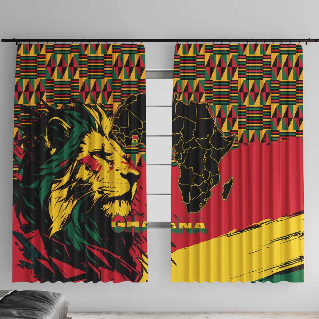 Ghana Lion Window Curtain - Map & Coat of Arms Grunge Style Design