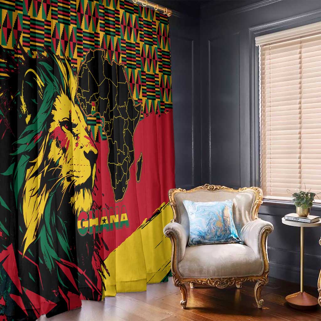 Ghana Lion Window Curtain - Map & Coat of Arms Grunge Style Design