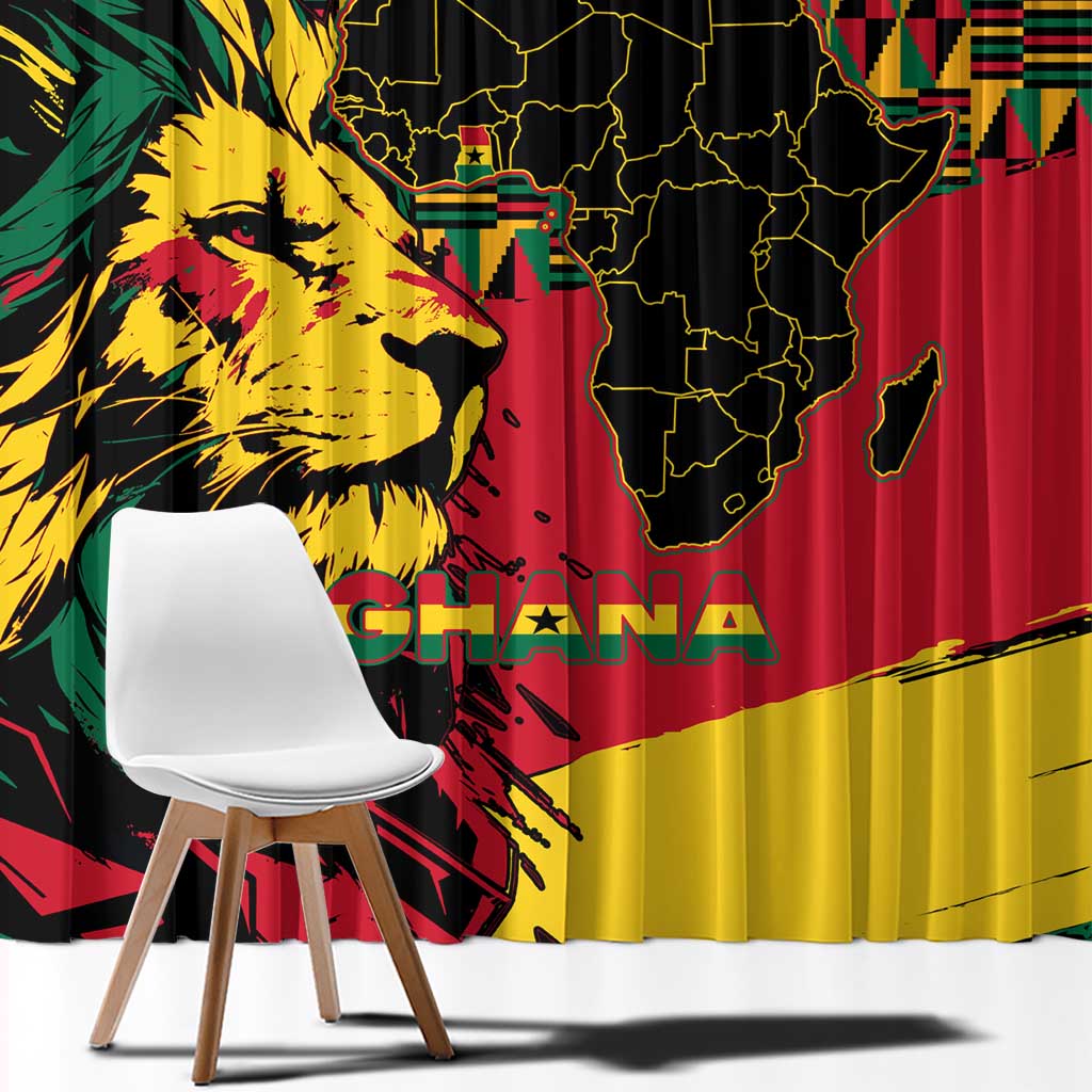 Ghana Lion Window Curtain - Map & Coat of Arms Grunge Style Design