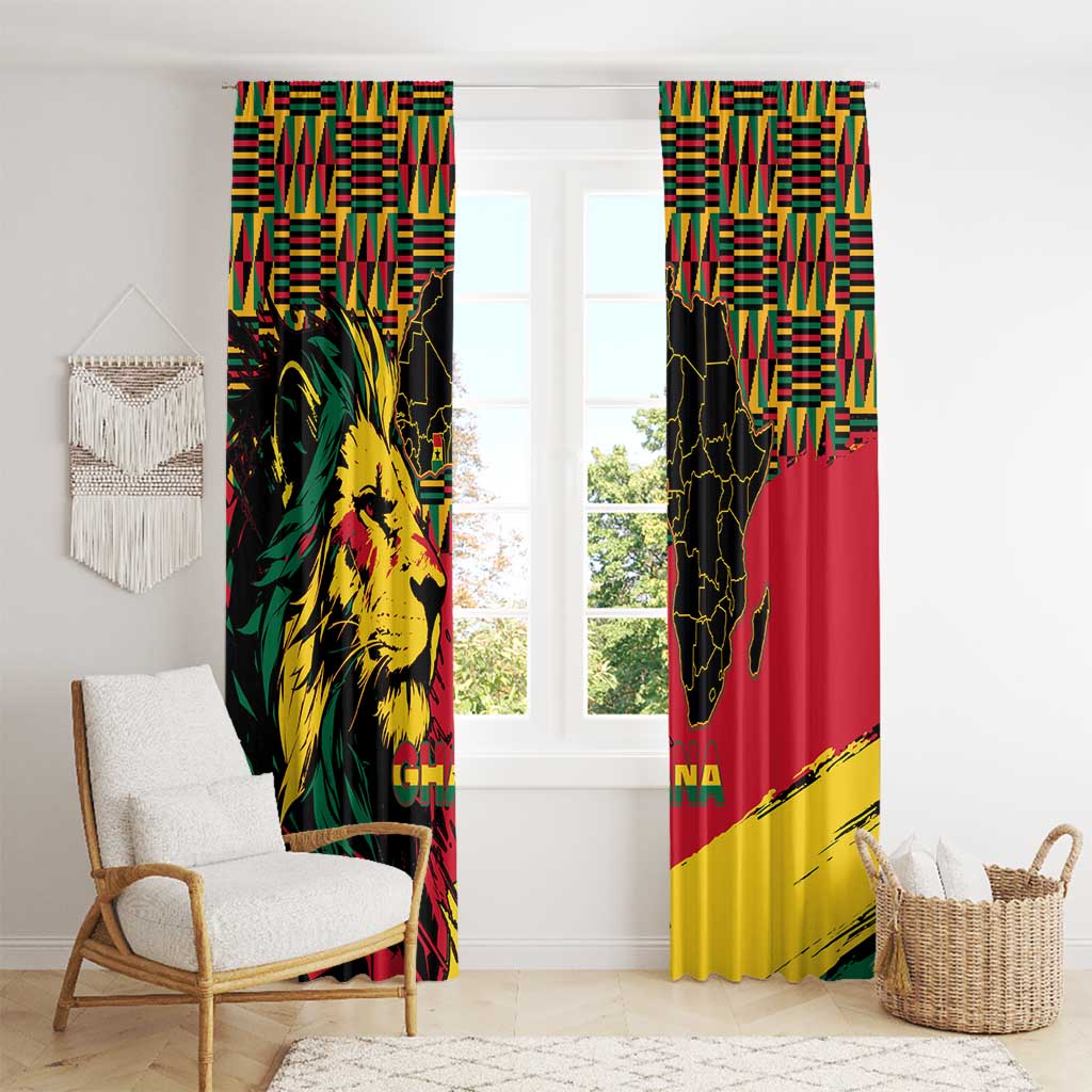 Ghana Lion Window Curtain - Map & Coat of Arms Grunge Style Design