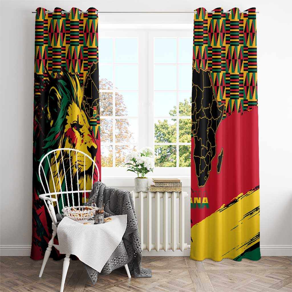 Ghana Lion Window Curtain - Map & Coat of Arms Grunge Style Design