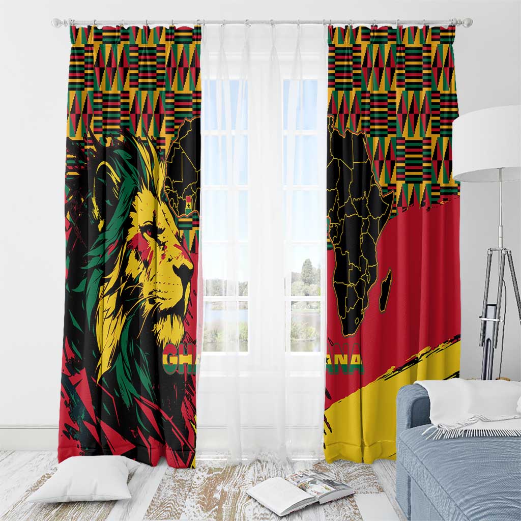 Ghana Lion Window Curtain - Map & Coat of Arms Grunge Style Design