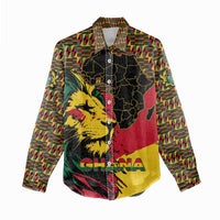 Ghana Lion Women Casual Shirt - Map & Coat of Arms Grunge Style Design