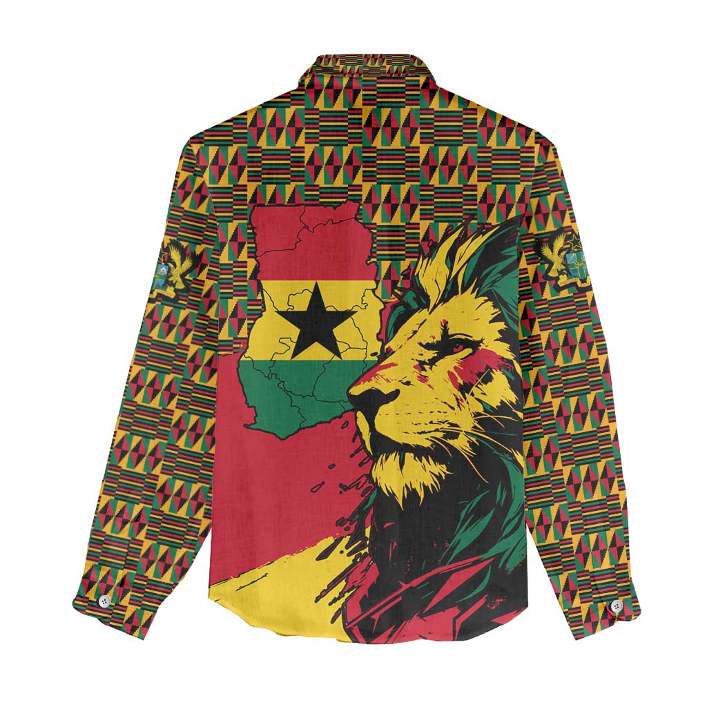 Ghana Lion Women Casual Shirt - Map & Coat of Arms Grunge Style Design