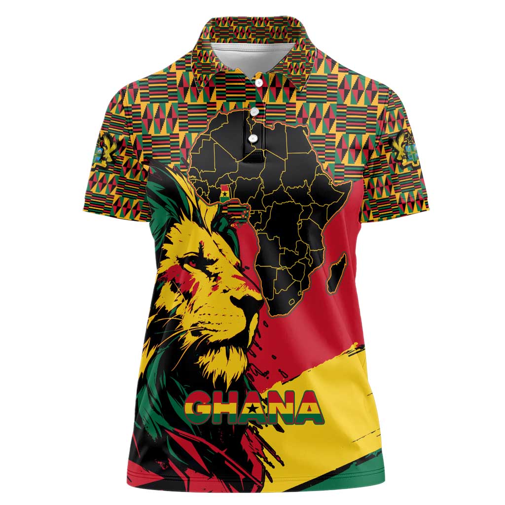 Ghana Lion Women Polo Shirt - Map & Coat of Arms Grunge Style Design