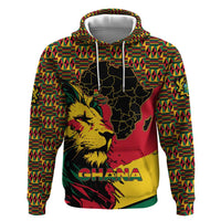 Ghana Lion Zip Hoodie - Map & Coat of Arms Grunge Style Design
