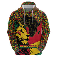 Ghana Lion Zip Hoodie - Map & Coat of Arms Grunge Style Design