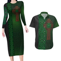 Ireland Celtic Knot and Clover Design Couples Matching Long Sleeve Bodycon Dress and Hawaiian Shirt
