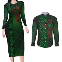 Ireland Celtic Knot and Clover Design Couples Matching Long Sleeve Bodycon Dress and Long Sleeve Button Shirt