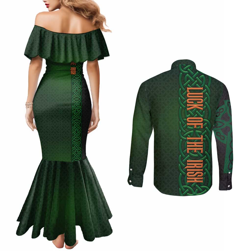 Ireland Celtic Knot and Clover Design Couples Matching Mermaid Dress and Long Sleeve Button Shirt