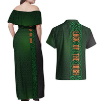 Ireland Celtic Knot and Clover Design Couples Matching Off Shoulder Maxi Dress and Hawaiian Shirt