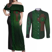 Ireland Celtic Knot and Clover Design Couples Matching Off Shoulder Maxi Dress and Long Sleeve Button Shirt