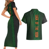 Ireland Celtic Knot and Clover Design Couples Matching Short Sleeve Bodycon Dress and Hawaiian Shirt
