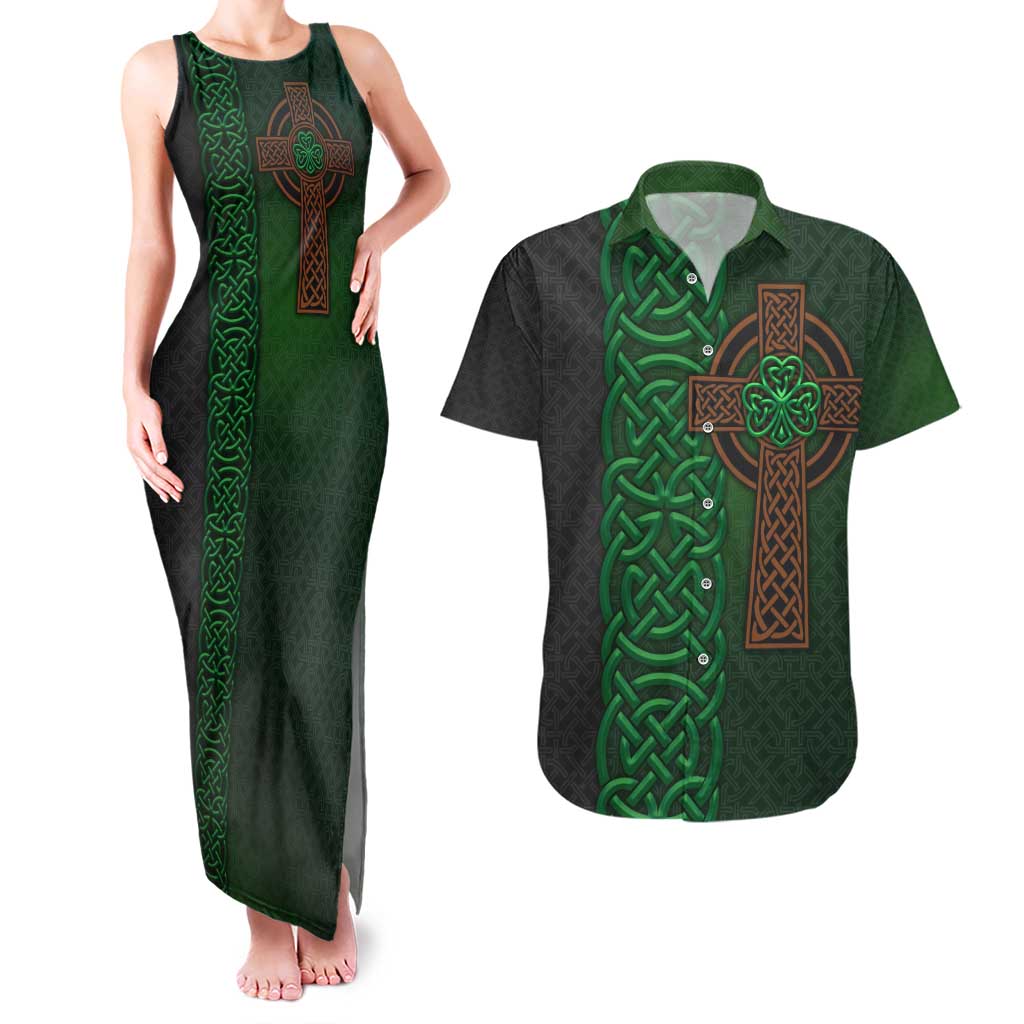 Ireland Celtic Knot and Clover Design Couples Matching Tank Maxi Dress and Hawaiian Shirt