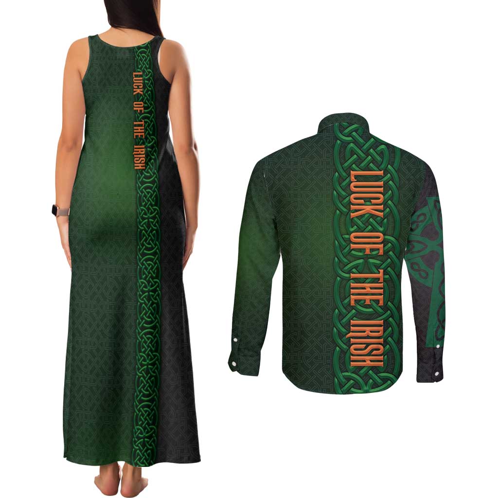 Ireland Celtic Knot and Clover Design Couples Matching Tank Maxi Dress and Long Sleeve Button Shirt