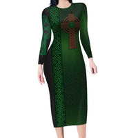Ireland Celtic Knot and Clover Design Family Matching Long Sleeve Bodycon Dress and Hawaiian Shirt