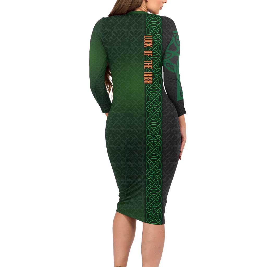 Ireland Celtic Knot and Clover Design Family Matching Long Sleeve Bodycon Dress and Hawaiian Shirt