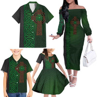 Ireland Celtic Knot and Clover Design Family Matching Off The Shoulder Long Sleeve Dress and Hawaiian Shirt