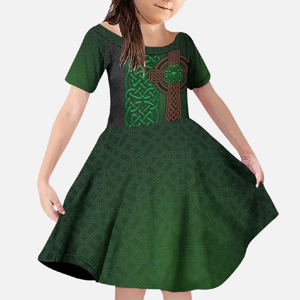 Ireland Celtic Knot and Clover Design Family Matching Off Shoulder Maxi Dress and Hawaiian Shirt