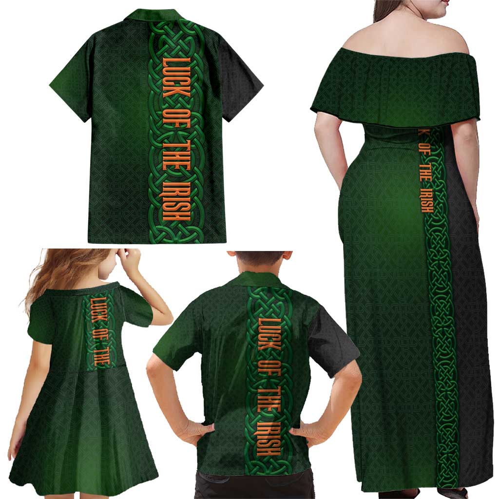 Ireland Celtic Knot and Clover Design Family Matching Off Shoulder Maxi Dress and Hawaiian Shirt