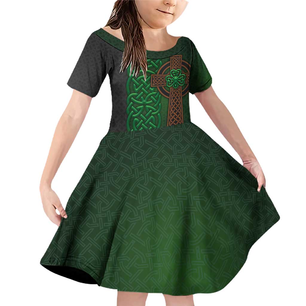 Ireland Celtic Knot and Clover Design Family Matching Off Shoulder Short Dress and Hawaiian Shirt