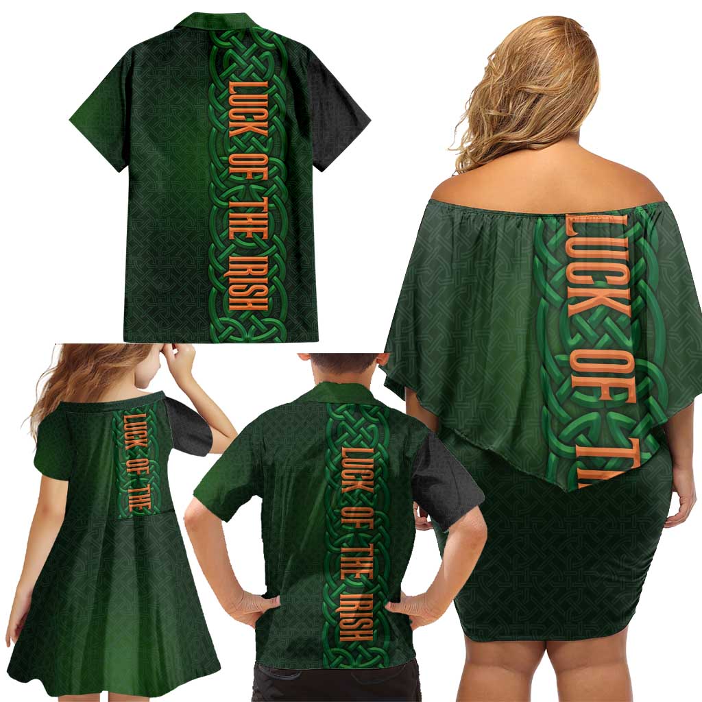 Ireland Celtic Knot and Clover Design Family Matching Off Shoulder Short Dress and Hawaiian Shirt