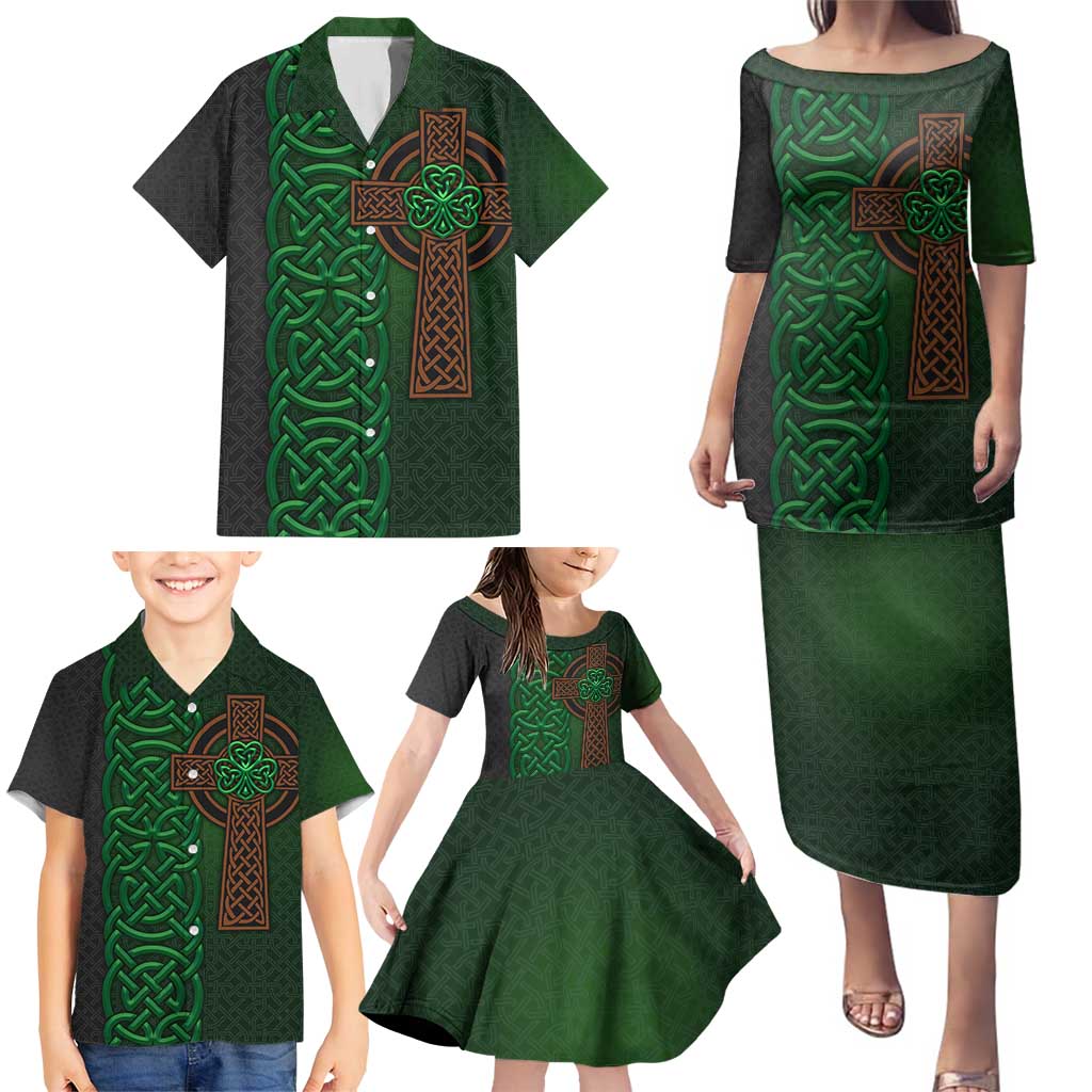 Ireland Celtic Knot and Clover Design Family Matching Puletasi and Hawaiian Shirt