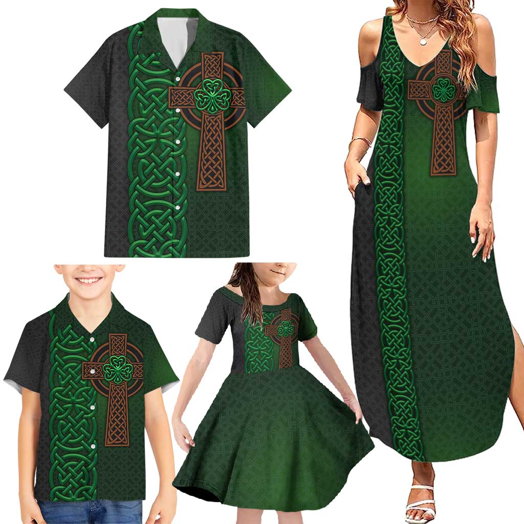 Ireland Celtic Knot and Clover Design Family Matching Summer Maxi Dress and Hawaiian Shirt