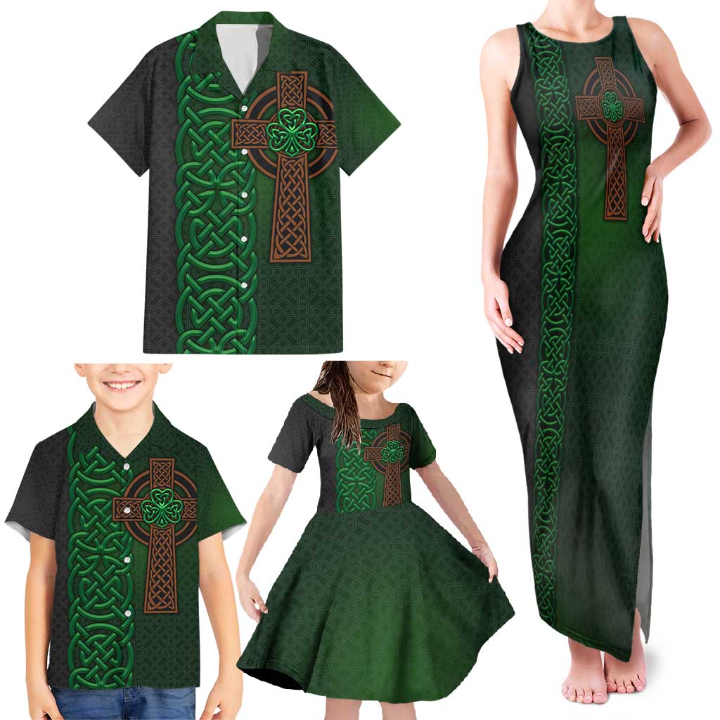 Ireland Celtic Knot and Clover Design Family Matching Tank Maxi Dress and Hawaiian Shirt