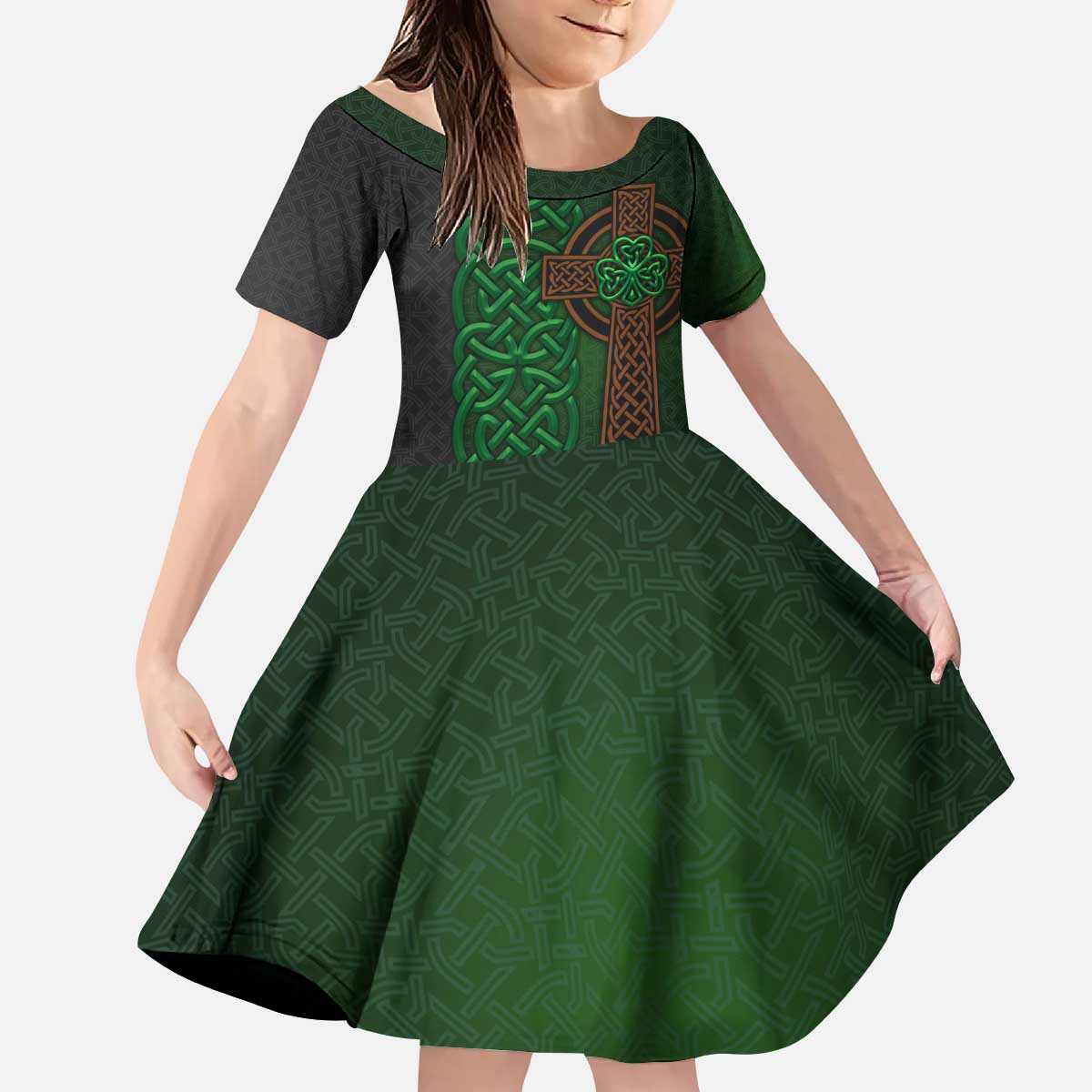 Ireland Celtic Knot and Clover Design Kid Short Sleeve Dress