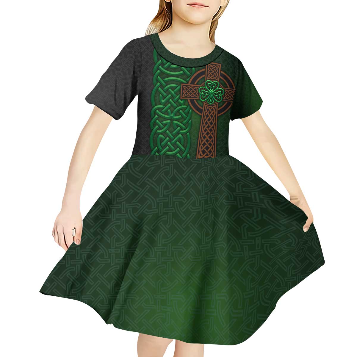 Ireland Celtic Knot and Clover Design Kid Short Sleeve Dress