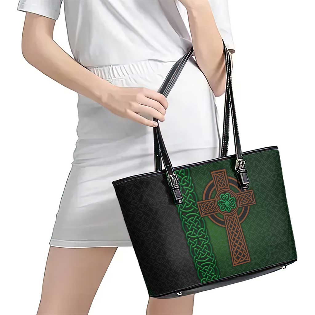 Ireland Celtic Knot and Clover Design Leather Tote Bag