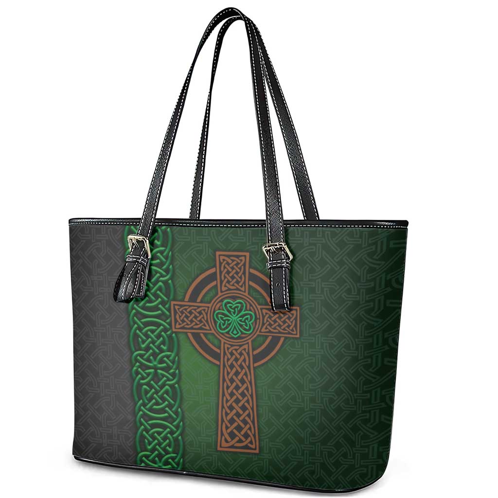 Ireland Celtic Knot and Clover Design Leather Tote Bag