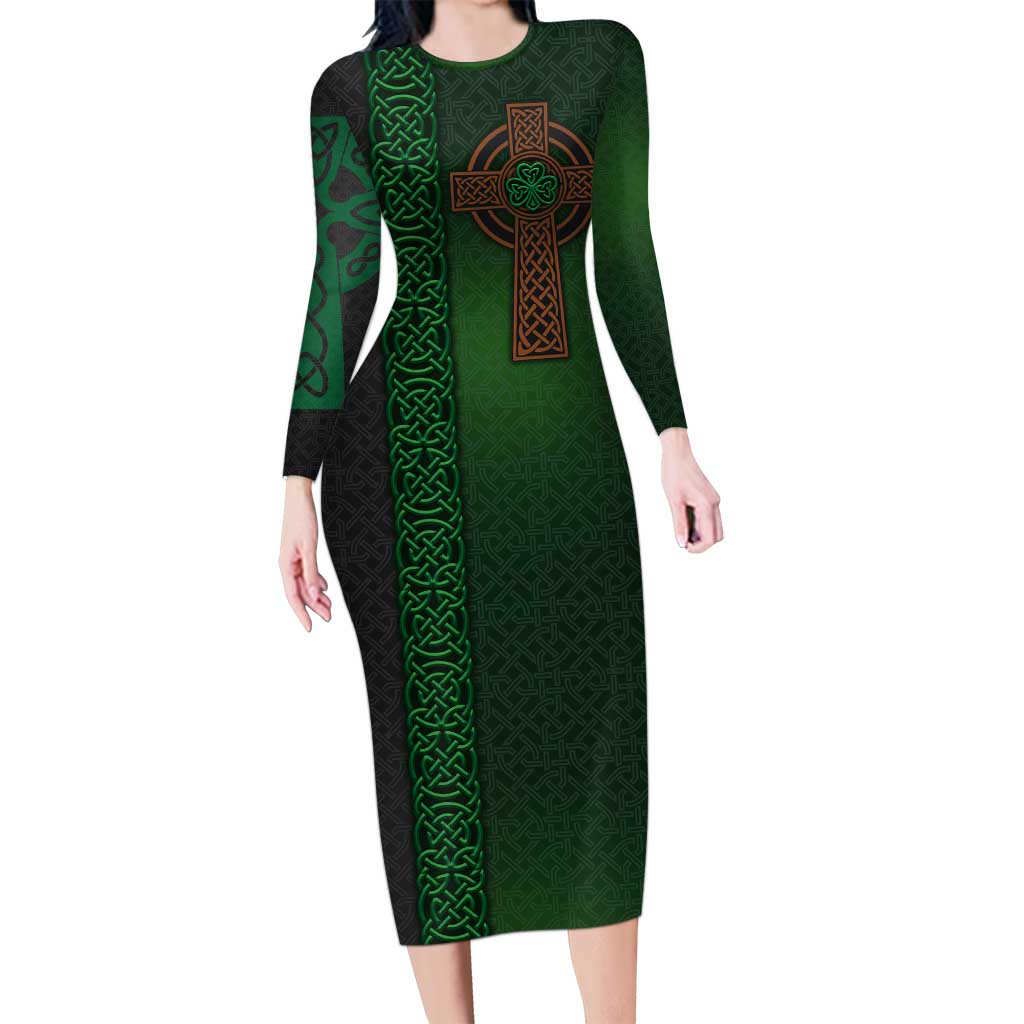 Ireland Celtic Knot and Clover Design Long Sleeve Bodycon Dress