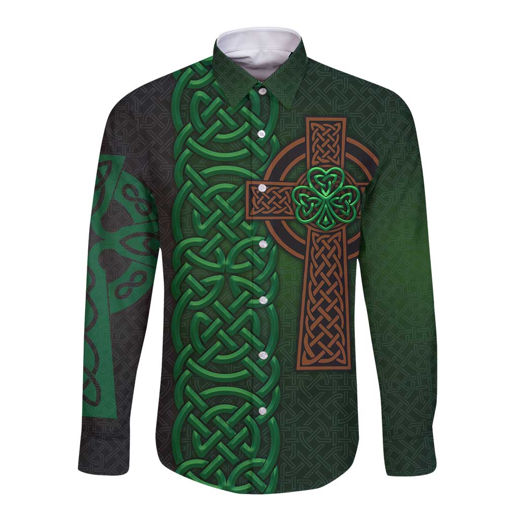 Ireland Celtic Knot and Clover Design Long Sleeve Button Shirt